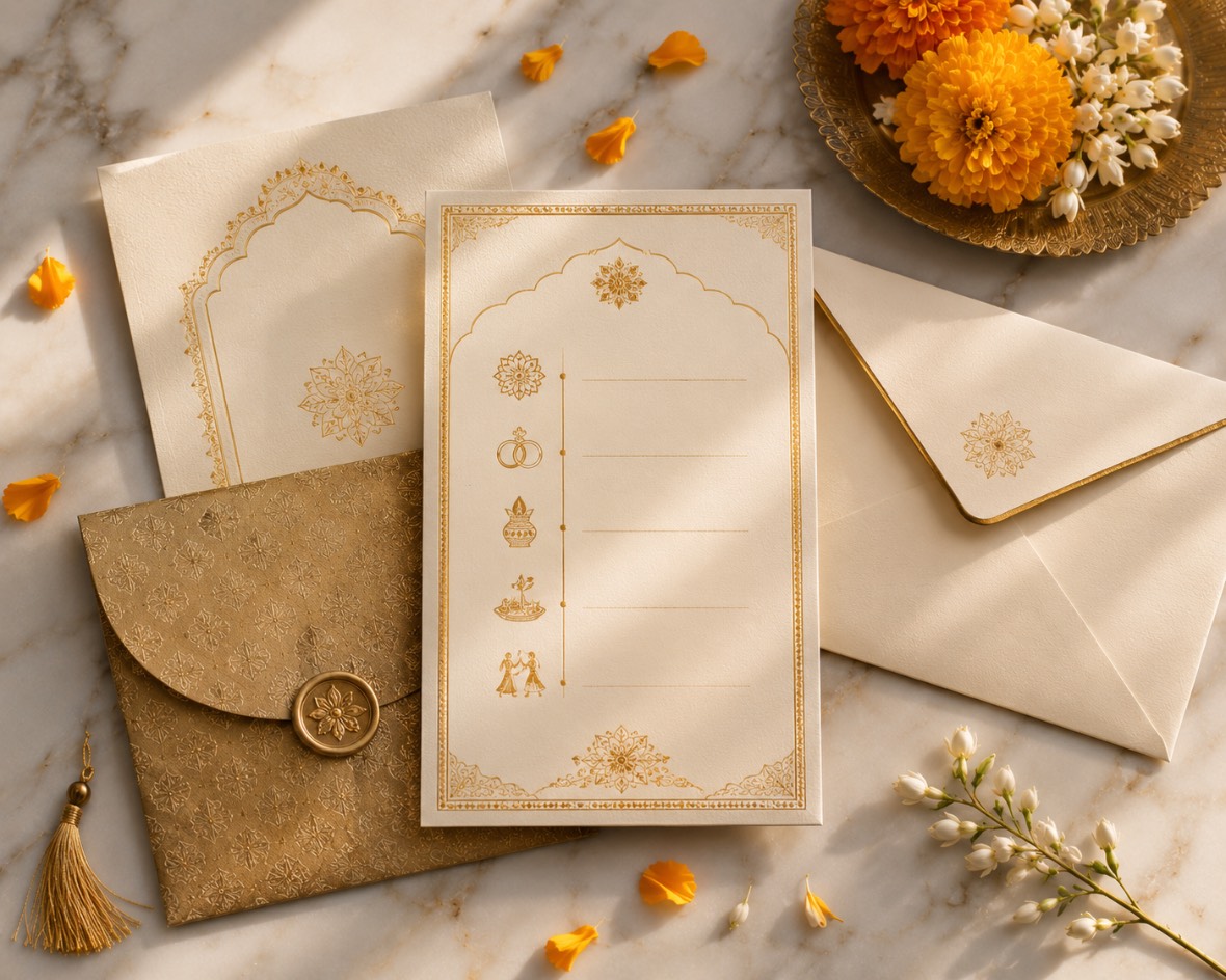 A printed wedding itinerary card